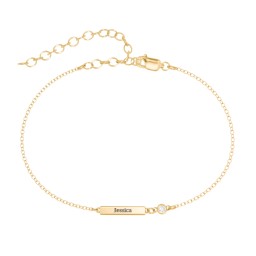 Petite Bar Anklet with Bezel Set Stone in 18K Gold Plated Silver with Diamond