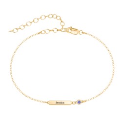 Petite Bar Anklet with Bezel Set Stone in 18K Gold Plated Silver with Blue Sapphire