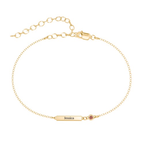 Petite Bar Anklet with Bezel Set Stone – 18K Gold Plated Silver with Garnet