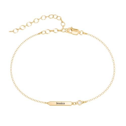 Petite Bar Anklet with Bezel Set Stone – 18K Gold Plated Silver with Diamond