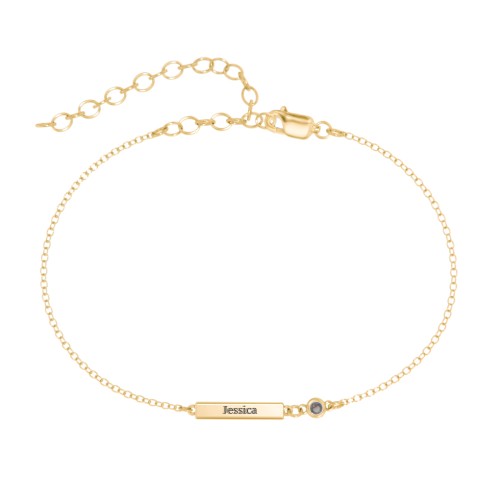 Petite Bar Anklet with Bezel Set Stone – 18K Gold Plated Silver with Smokey Quartz