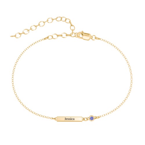 Petite Bar Anklet with Bezel Set Stone – 18K Gold Plated Silver with Blue Sapphire