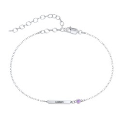 Petite Bar Anklet with Bezel Set Stone in 925 Sterling Silver with Amethyst