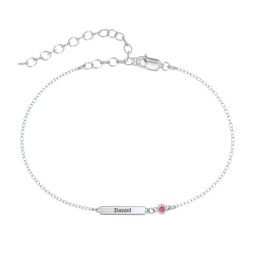 Petite Bar Anklet with Bezel Set Stone in 925 Sterling Silver with Ruby