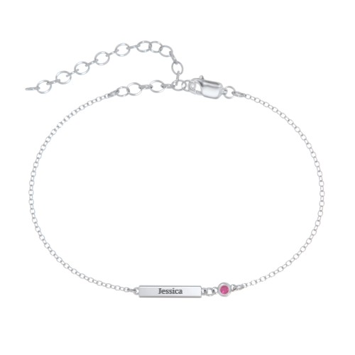 Petite Bar Anklet with Bezel Set Stone – Sterling Silver with Ruby