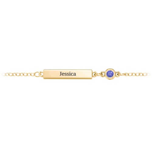 Petite Bar Anklet with Bezel Set Stone – 10K Yellow Gold with Blue Sapphire