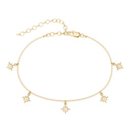 Starburst Charm Anklet in 18K Gold Plated Silver with Diamond