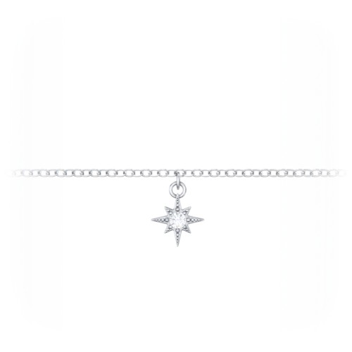 Starburst Charm Anklet – Sterling Silver with White Premium Zirconia