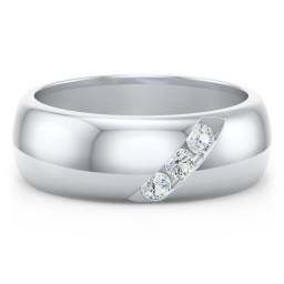 Men's Triple Stone Grooved Ring