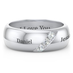 Men's Triple Stone Grooved Ring