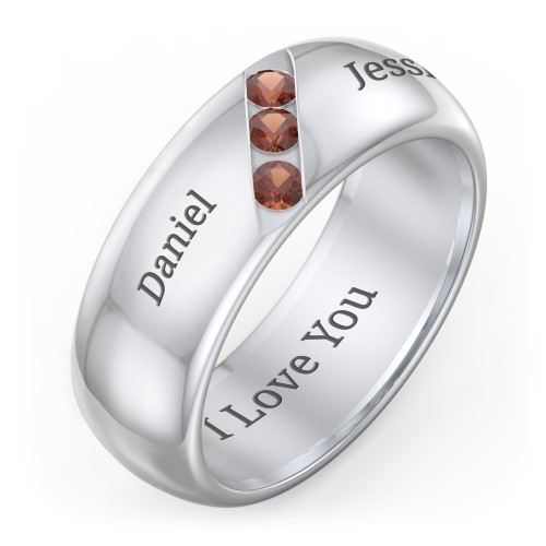 Men's Triple Stone Grooved Ring