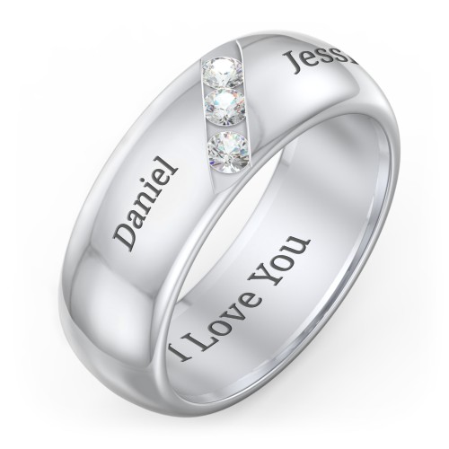 Men's Triple Stone Grooved Ring