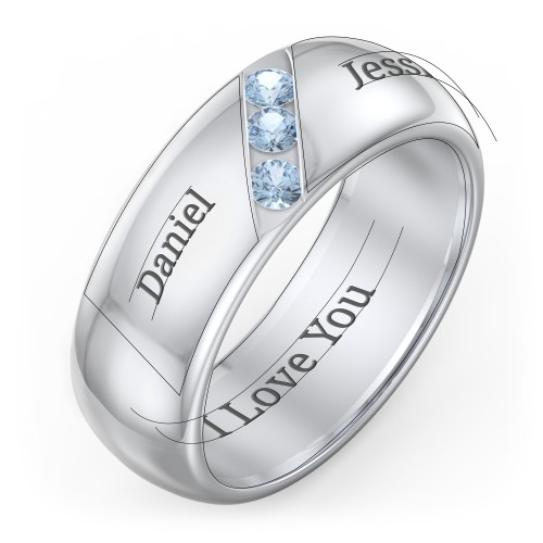 Men's Triple Stone Grooved Ring