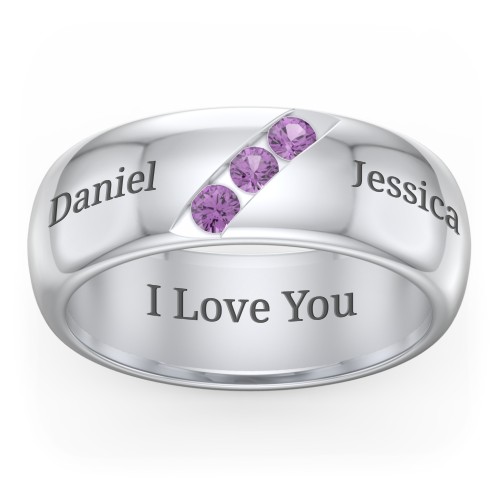 Men's Triple Stone Grooved Ring