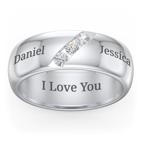 Men's Triple Stone Grooved Ring