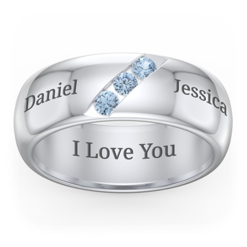 Men's Triple Stone Grooved Ring