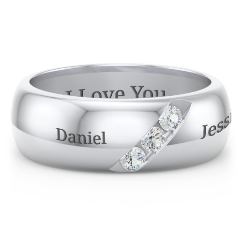 Men's Triple Stone Grooved Ring