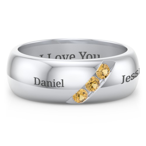 Men's Triple Stone Grooved Ring