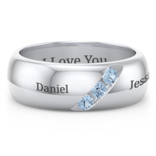 Men's Triple Stone Grooved Ring