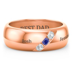 Men's Triple Stone Grooved Ring in 10K Solid Rose Gold