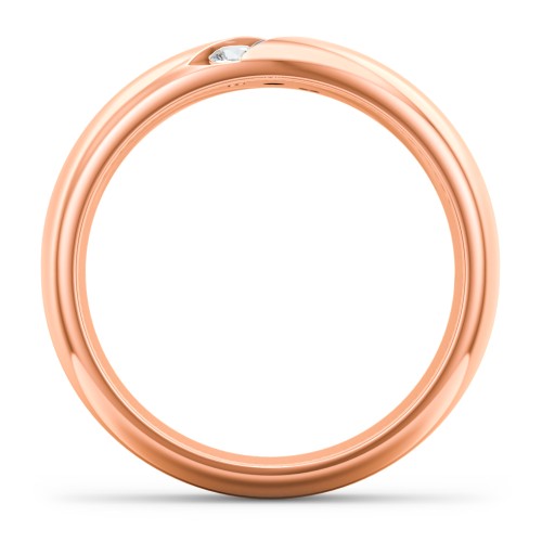 Men's Triple Stone Grooved Ring – 10K Rose Gold with Cubic Zirconia and Blue Sapphire