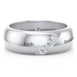 Men's Triple Stone Grooved Ring in 925 Sterling Silver with Diamond