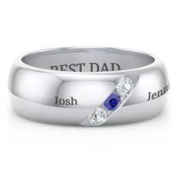 Men's Triple Stone Grooved Ring in 925 Sterling Silver