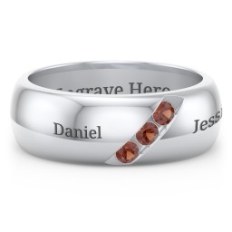 Men's Triple Stone Grooved Ring in 925 Sterling Silver with Garnet