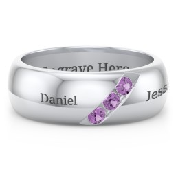 Men's Triple Stone Grooved Ring in 925 Sterling Silver with Amethyst