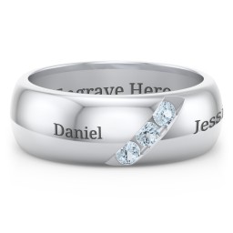 Men's Triple Stone Grooved Ring in 925 Sterling Silver with Aquamarine