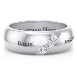 Men's Triple Stone Grooved Ring in 925 Sterling Silver with Cubic Zirconia