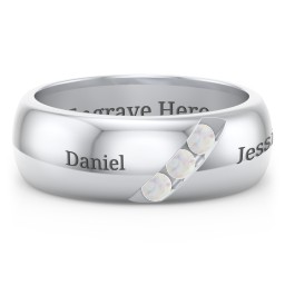 Men's Triple Stone Grooved Ring in 925 Sterling Silver with Opal