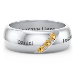 Men's Triple Stone Grooved Ring in 925 Sterling Silver with Citrine