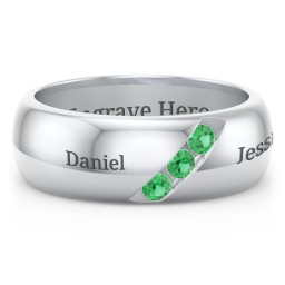Men's Triple Stone Grooved Ring in 925 Sterling Silver with Emerald