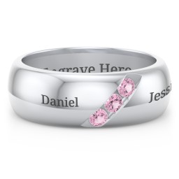 Men's Triple Stone Grooved Ring in 925 Sterling Silver with Pink Tourmaline