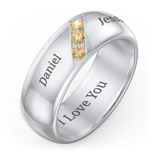 Men's Triple Stone Grooved Ring – Sterling Silver with Citrine