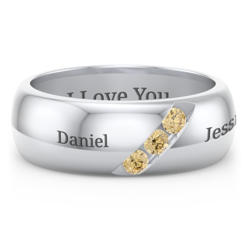 Men's Triple Stone Grooved Ring – Sterling Silver with Citrine