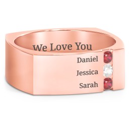 Men's Cache Square-shaped Gemstone Ring in 10K Solid Rose Gold with Garnet and Cubic Zirconia