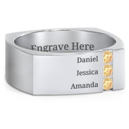 Men's Cache Square-shaped Gemstone Ring in 925 Sterling Silver with Citrine