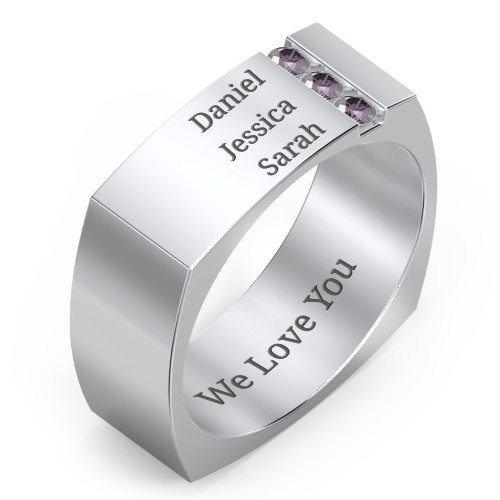 Men's Cache Square-shaped Gemstone Ring – Sterling Silver with Alexandrite
