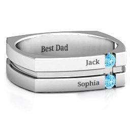 Men's Crevice Grooved Square-shaped Gemstone Ring in 925 Sterling Silver with Blue Topaz