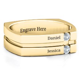 Men's Crevice Grooved Square-shaped Gemstone Ring