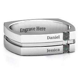 Men's Crevice Grooved Square-shaped Gemstone Ring