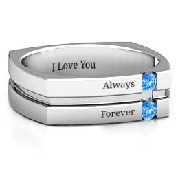 Men's Crevice Grooved Square-shaped Gemstone Ring