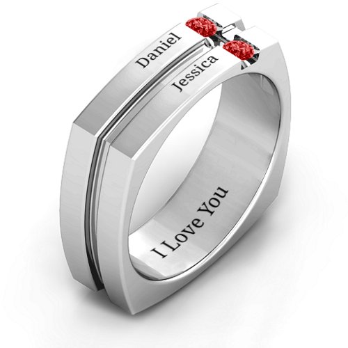 Men's Crevice Grooved Square-shaped Gemstone Ring