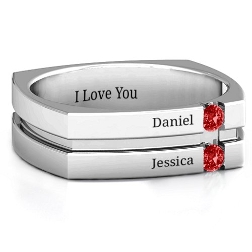 Men's Crevice Grooved Square-shaped Gemstone Ring