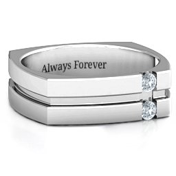 Men's Crevice Grooved Square-shaped Gemstone Ring in 925 Sterling Silver with Diamond