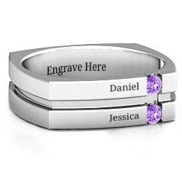 Men's Crevice Grooved Square-shaped Gemstone Ring in 925 Sterling Silver with Amethyst