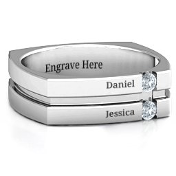 Men's Crevice Grooved Square-shaped Gemstone Ring in 925 Sterling Silver with Cubic Zirconia
