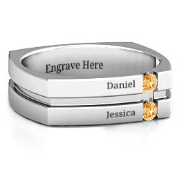 Men's Crevice Grooved Square-shaped Gemstone Ring in 925 Sterling Silver with Citrine